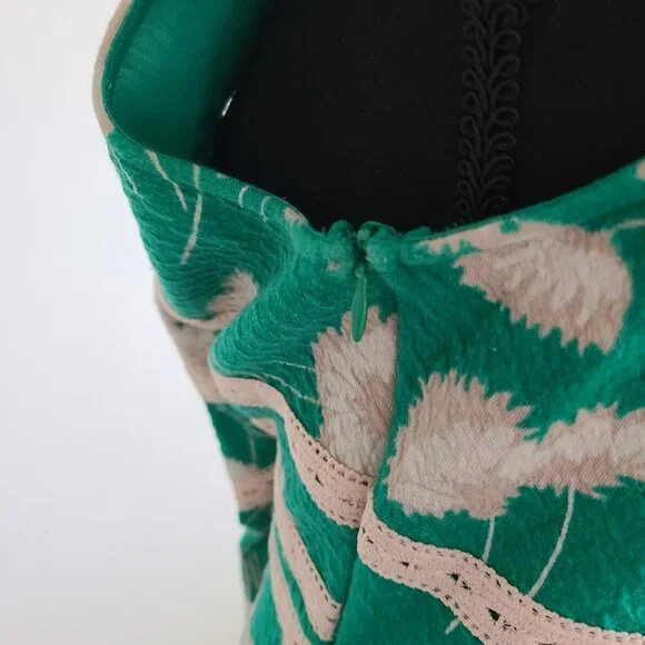 Anthropologie Maeve Emma Dress Size 12 Green Dandelion Floral Crochet Fit Flare - Picture 5 of 8